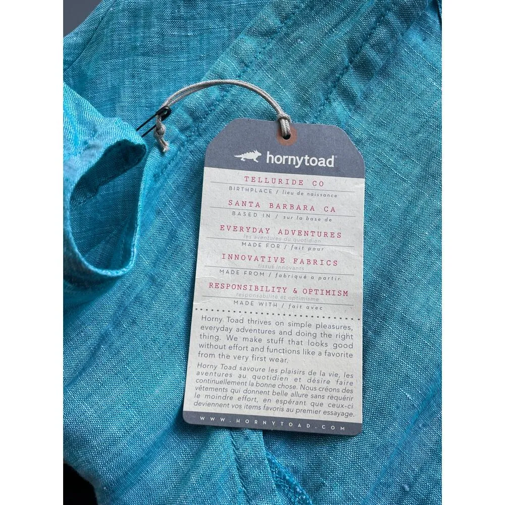 Horny Toad Turquoise Rhodes Linen Dress Scoop Neck Pullover Pockets Size Large - Image 8