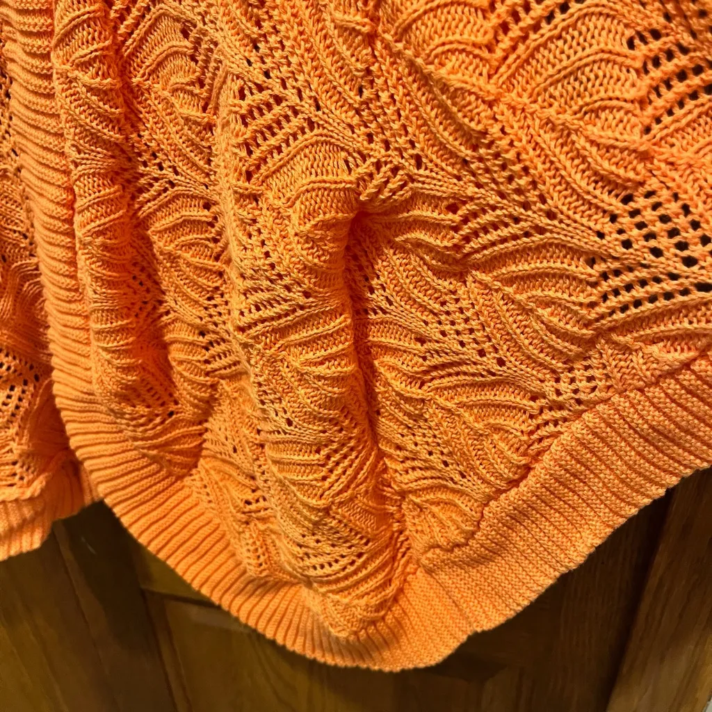 Chico's Vibrant Orange 100% Cotton Crochet Knit Batwing Sweater - Size S/M - Image 4