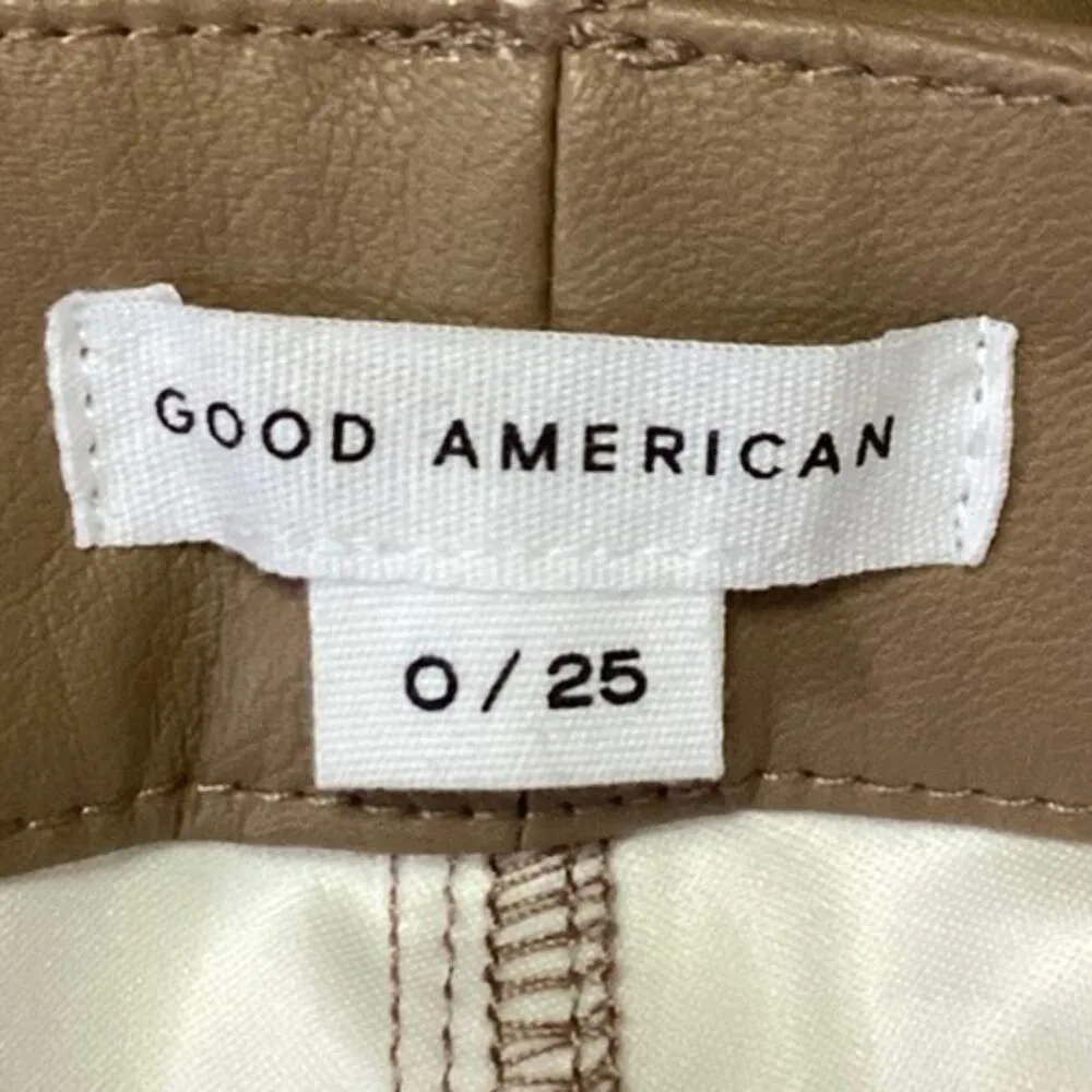 Good American Brown Faux Leather High Rise Flat Front Tapered Leg Pant Size 0 - Image 4