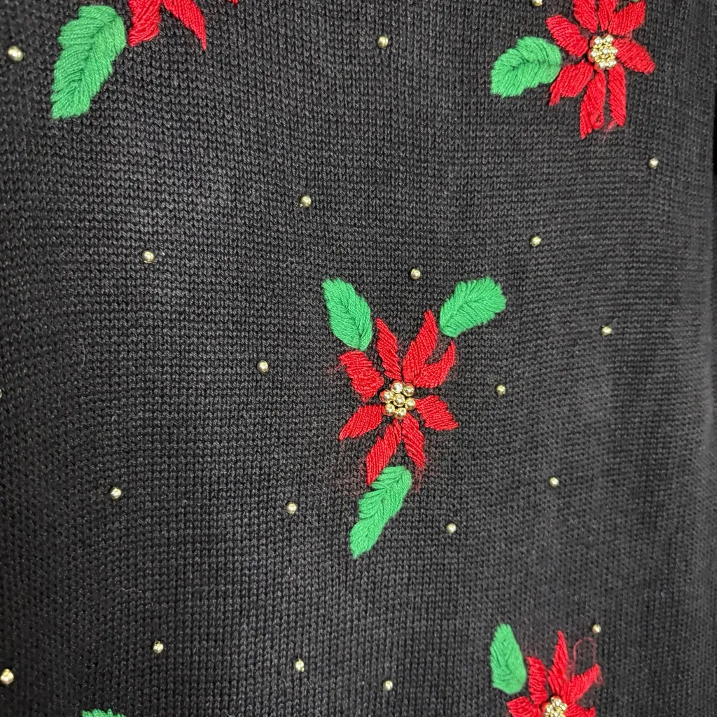 Vintage Victoria Jones Womens Beaded Ugly Christmas Sweater Poinsettias Medium‎ - Image 5