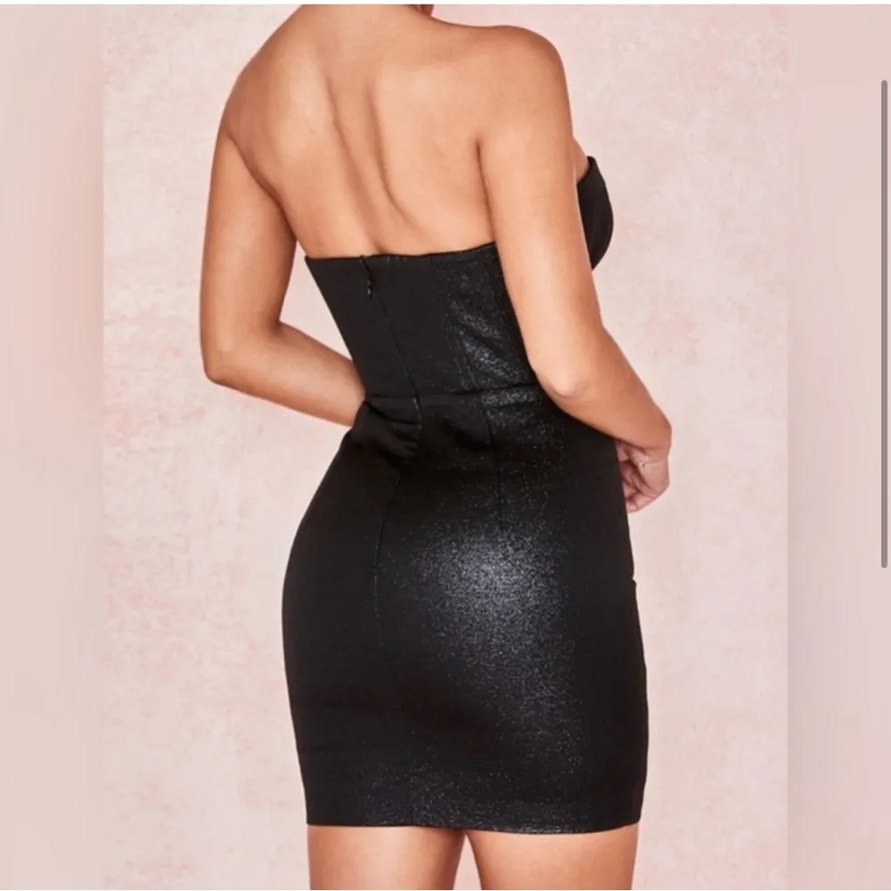 NEW HOUSE OF CB Eevie Strapless Corset Metallic Glitter Black Dress XS - Image 4