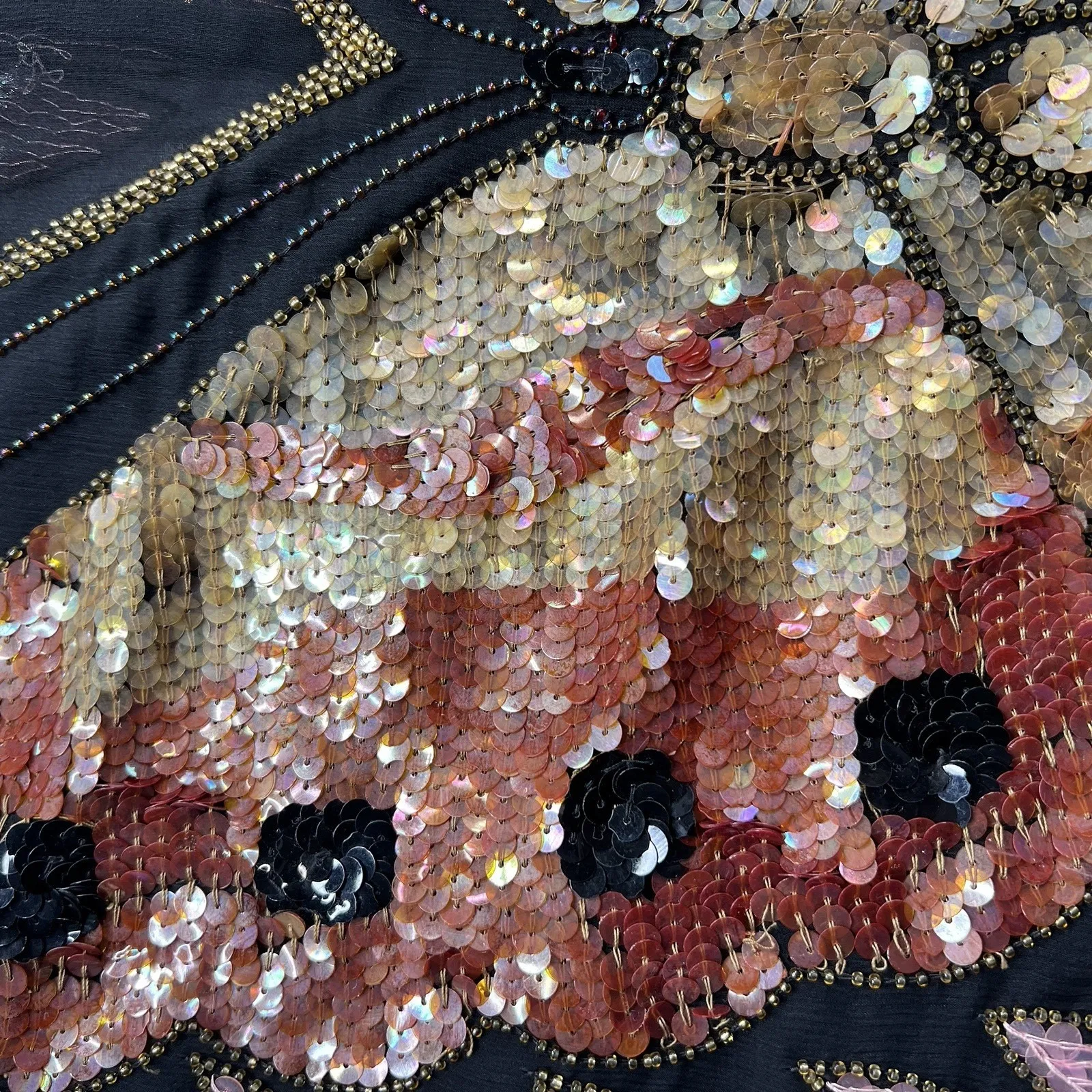 VTG Sequin Butterfly Batwing Top Silk Beaded Boho Festival Disco Fairy Costume Pink Size M - Image 4