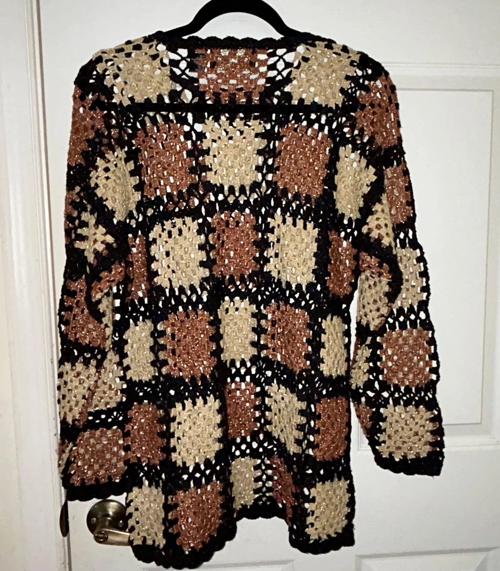 NEK  Metallic Crochet Block Squares Knit Sweater - Image 5