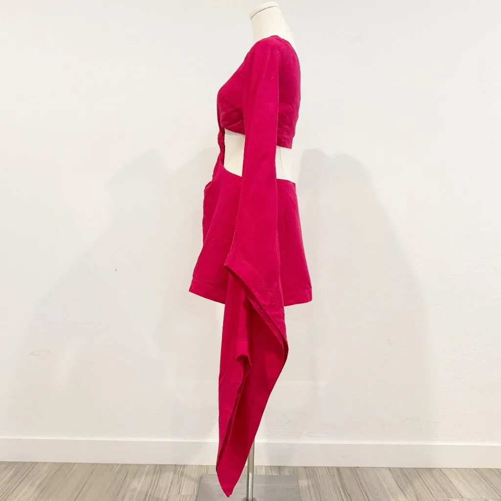 Cult Gaia Lucienne Twist Linen Cutout Bright Pink Mini Dress Camellia Size Small - Image 9