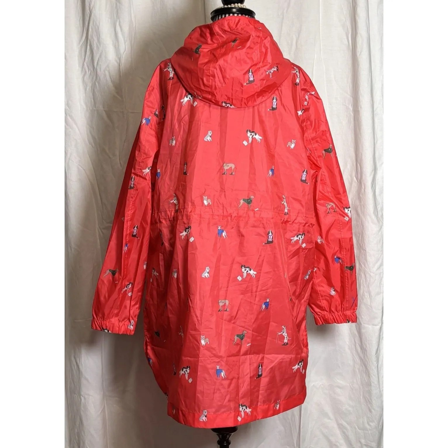Joules Right as Rain Dog Print Rain Jacket Womens Size 12 Red Hooded NEW! - Image 3