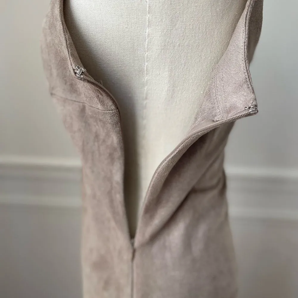 Design Lab Beige Moleskin Sueded Fabric Spaghetti Strap Fringe Slip Dress XS - Image 4