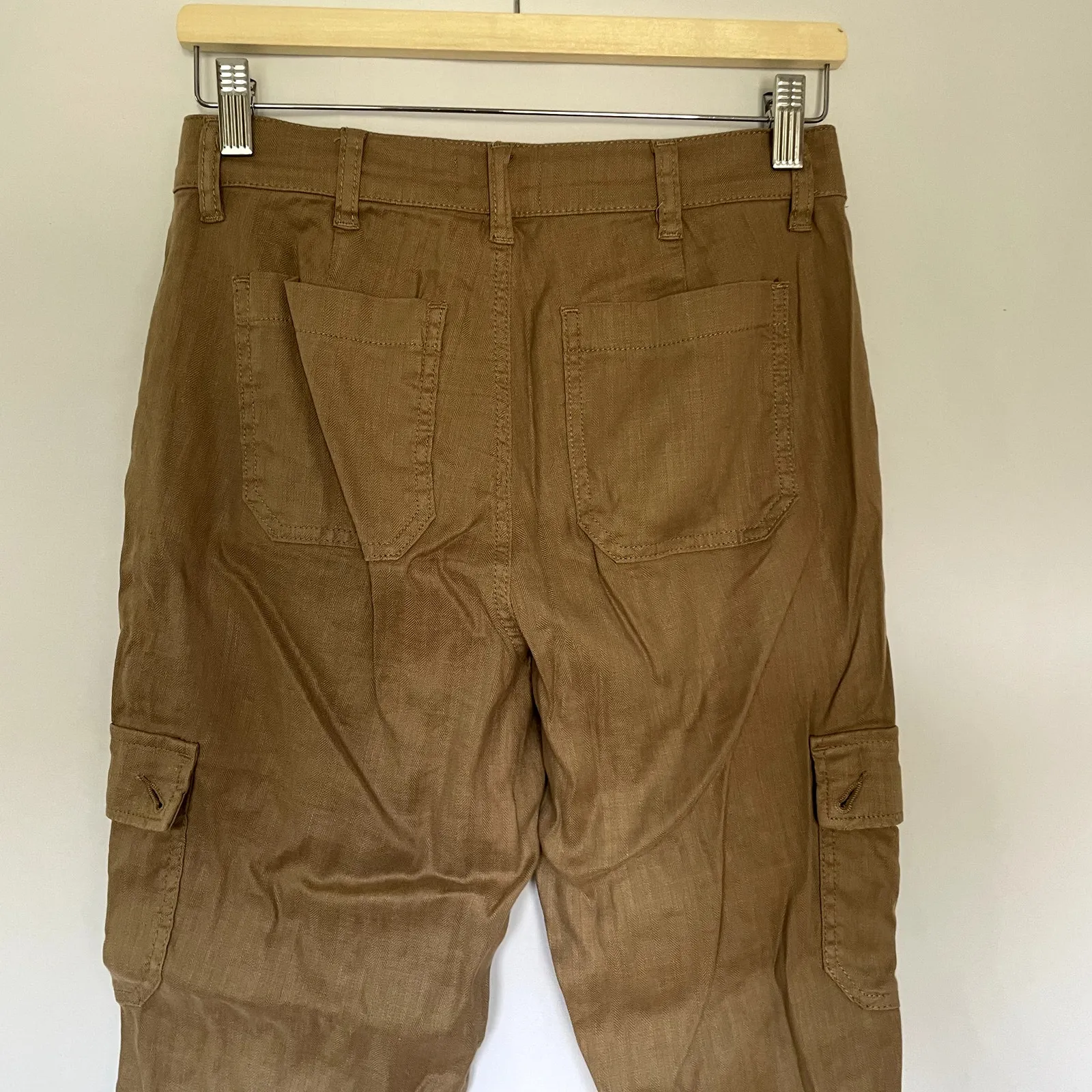 Evereve brown cargo pants women's size 28 linen trousers pockets stain flaw - Image 8