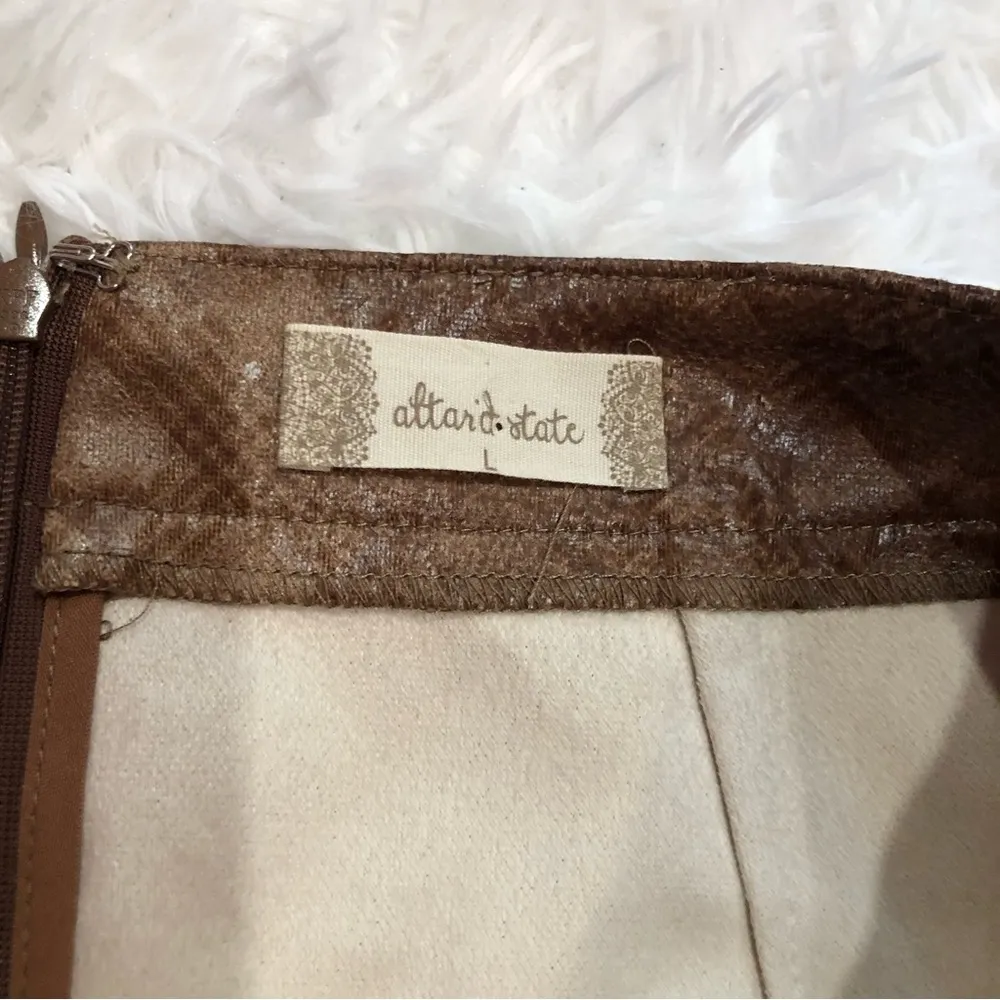 Altar’d State Winnie Plaid Faux Leather Minnie Skirt‎ Brown Large - Image 4