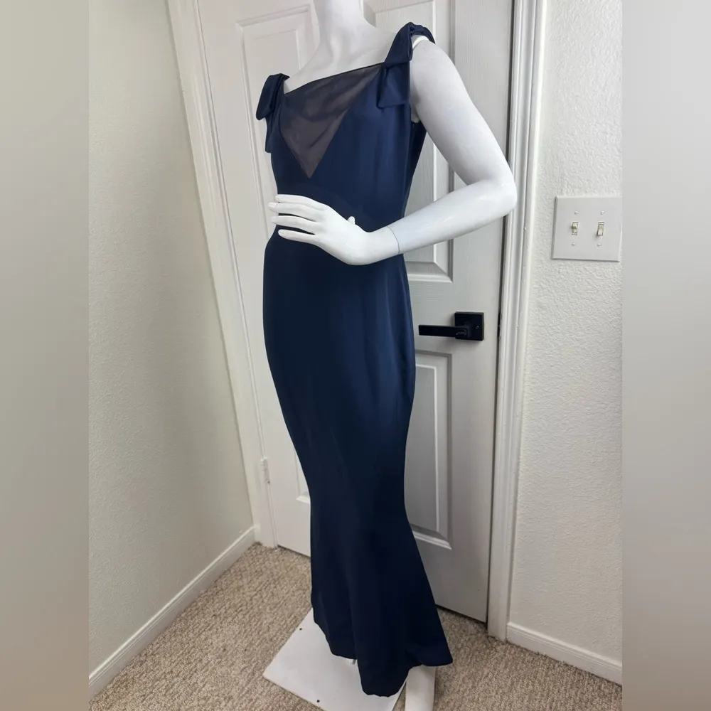 Randolph Duke 1990s Vintage Navy Blue Sz 8 Jersey Asymmetrical Grecian Gown #191 - Image 2