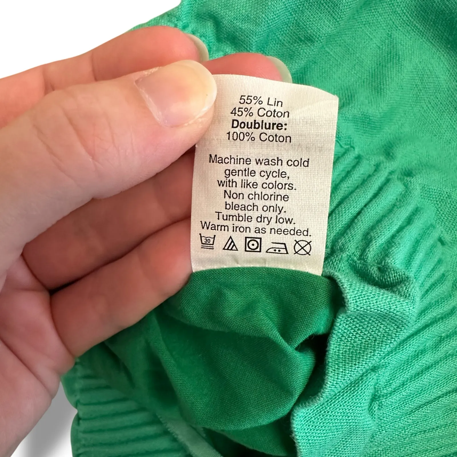 J.Crew‎ Women’s 4 Linen Cotton Smocked Waist Mini Skirt Green Ruffle Hem Lined - Image 6