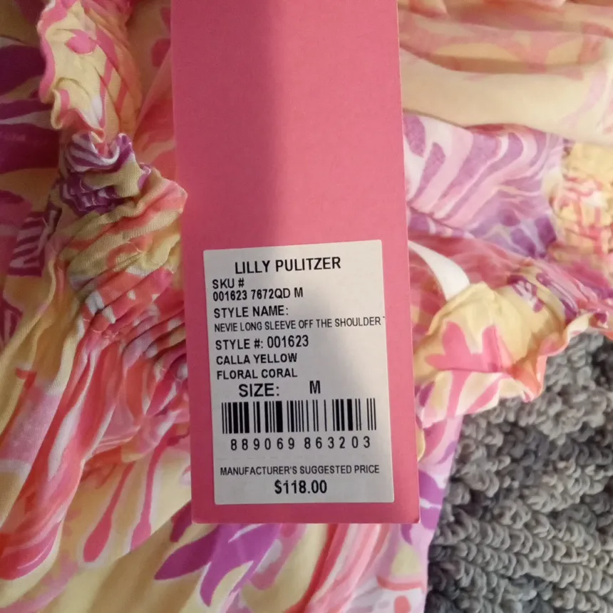 Lilly Pulitzer Neive Long Sleeve Off Tge Shoulder Top Vibrant Floral Vacation M - Image 7
