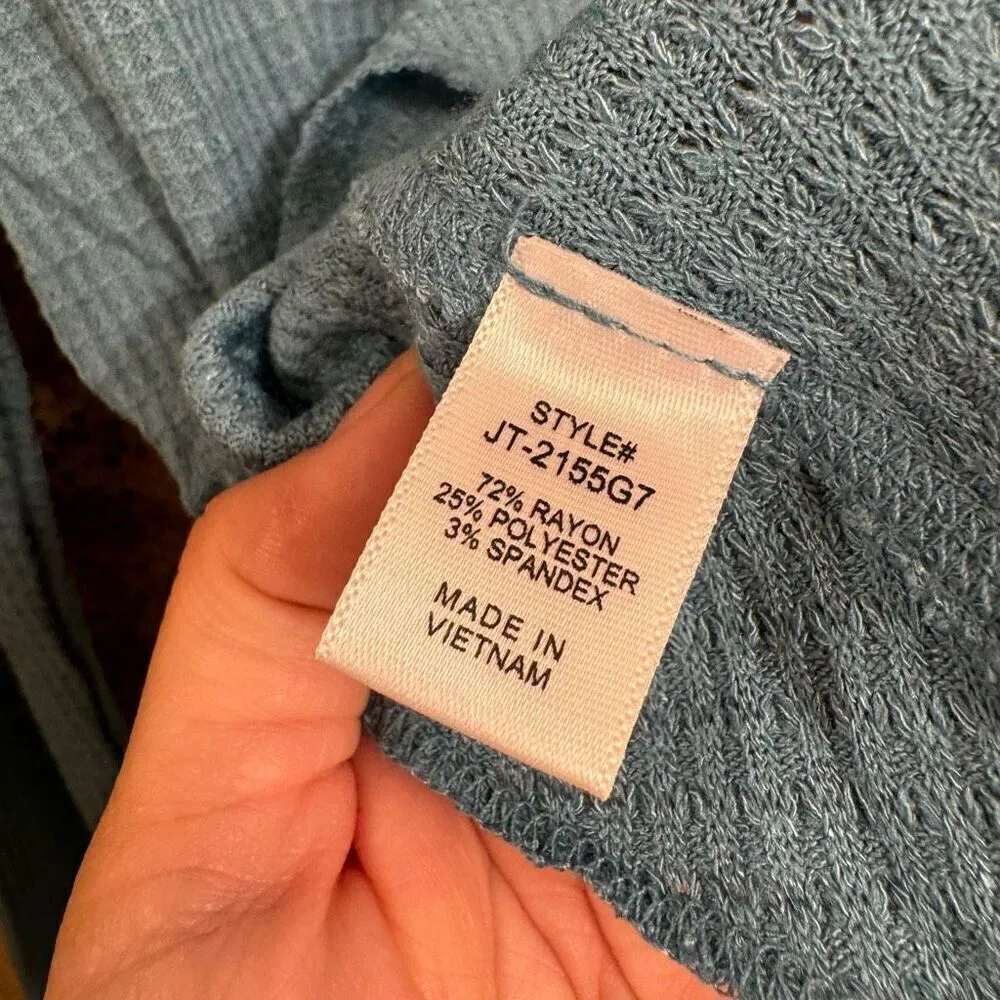 Zenana Outfitters Slate Blue Long Sleeve Waffle Thermal Stretchy Henley XL - Image 5