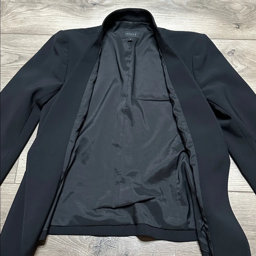 Theory Lanai Classic Open-Front Black Blazer Suit Jacket‎ Wool Blend Size 0 - Image 9