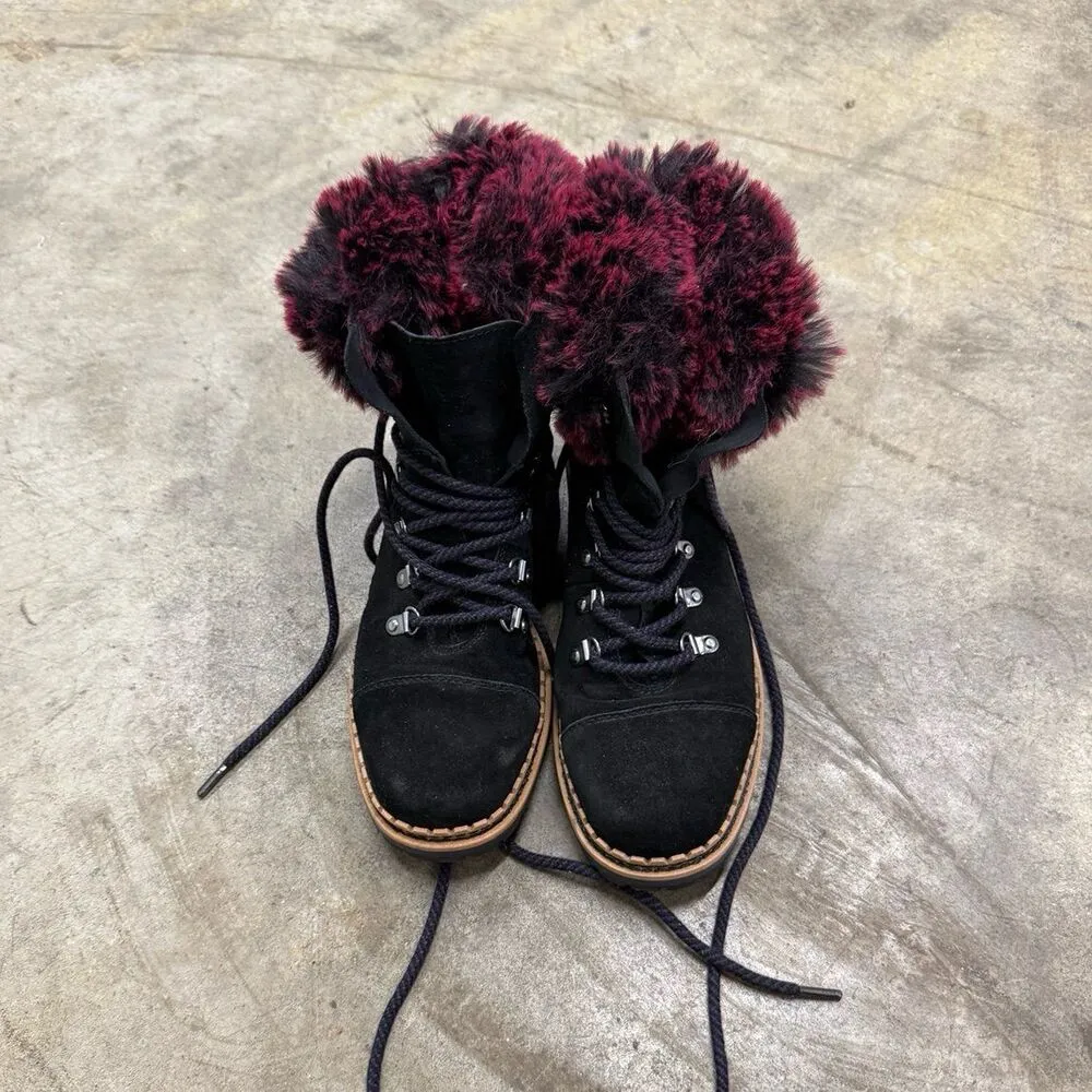 Sam Edelman Women's Bowen Black Leather Raspberry Wine Faux Fur Boots - Image 3