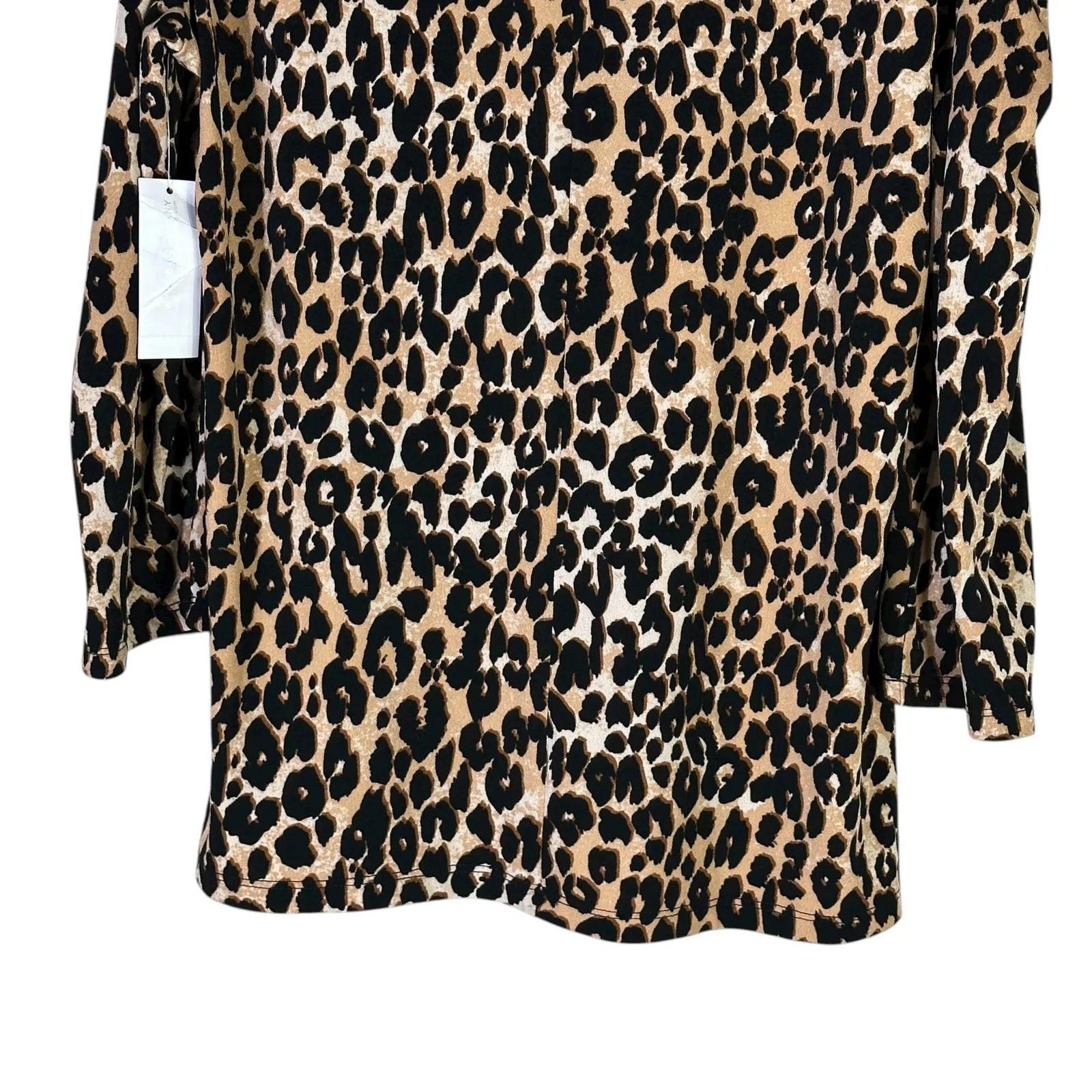 NWT NY&C Turtleneck Top Womens L Brown Leopard Print Puff Sleeve Stretch Retro Size L - Image 4