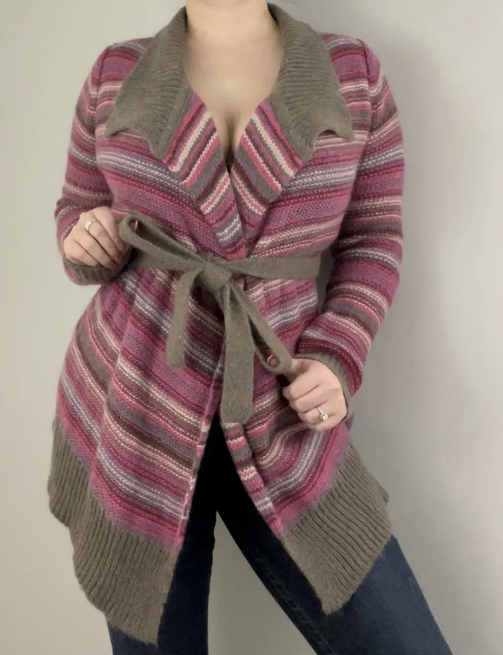 Y2K 2000’s Pink Multicolor Stripe Mohair Wool Duster Cardigan - Image 1