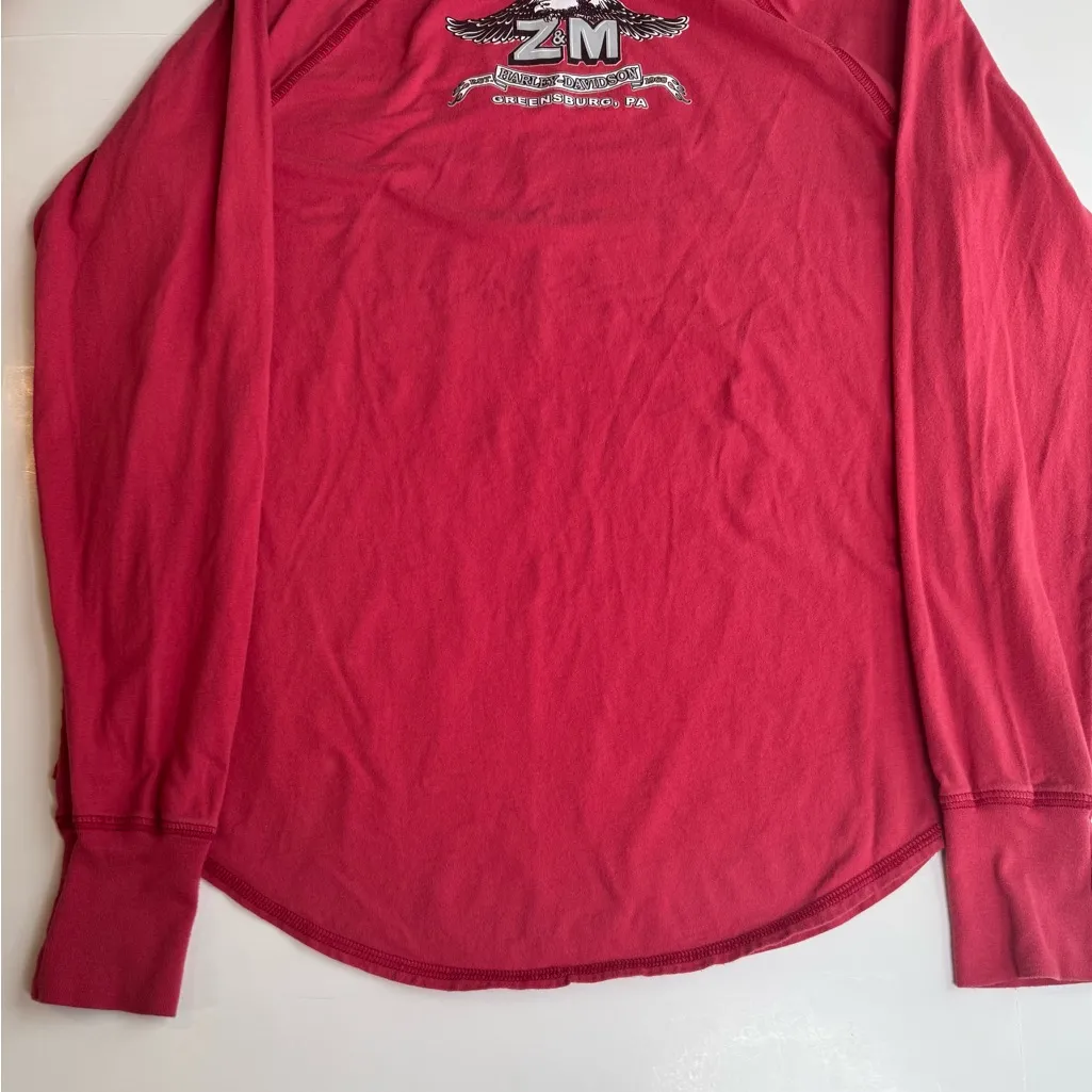 Women’s Harley-Davidson Legendary Graphic Cowl Neck Long Sleeve Shirt Red Size M - Image 14