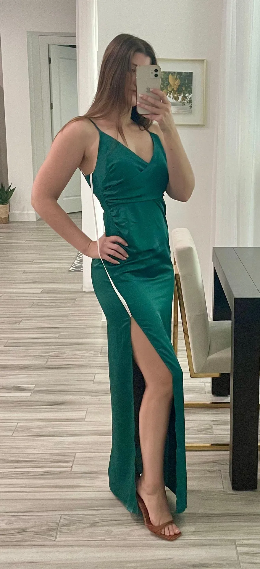 Satin Cami Wrap Gown In Forest Green - Image 2