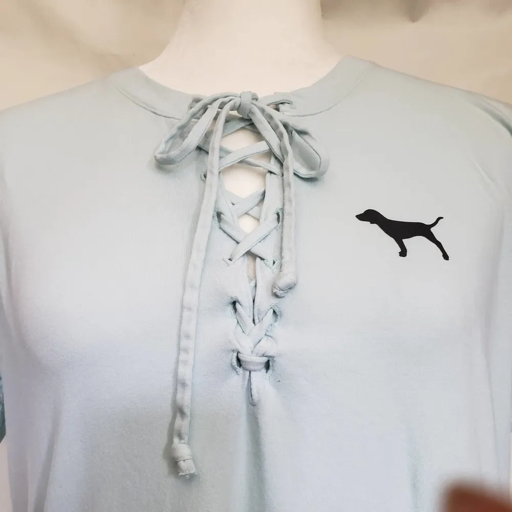 Victoria's Secret PINK Lace Up Womens Top Size XS Short Sleeve dog Logo - Image 2