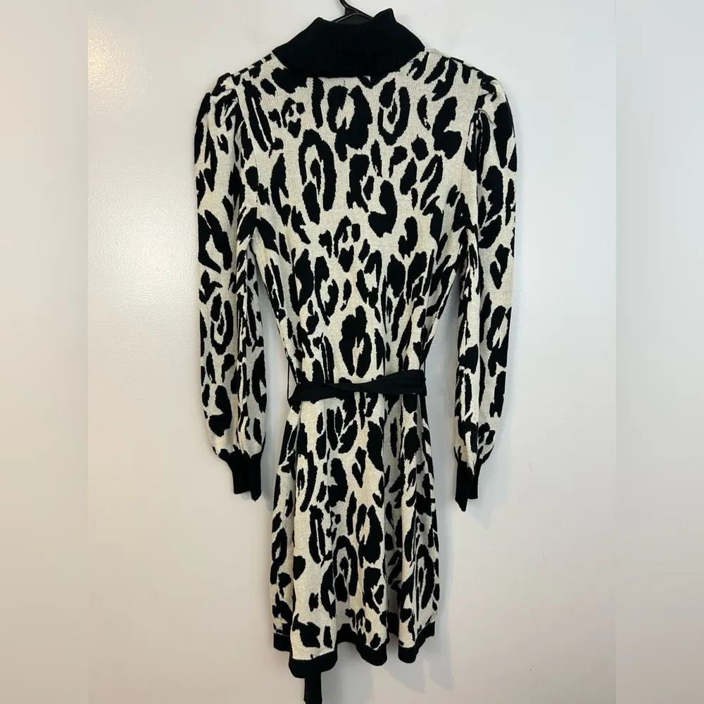 NWT Who What Wear Black/White Leopard/Animal Print Sweater Mini Dress Medium - Image 10