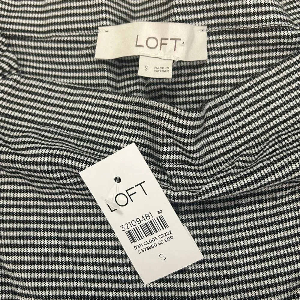 Loft Blouse Smocked Black White Gingham Puff Sleeve Square Neckline Small New - Image 4