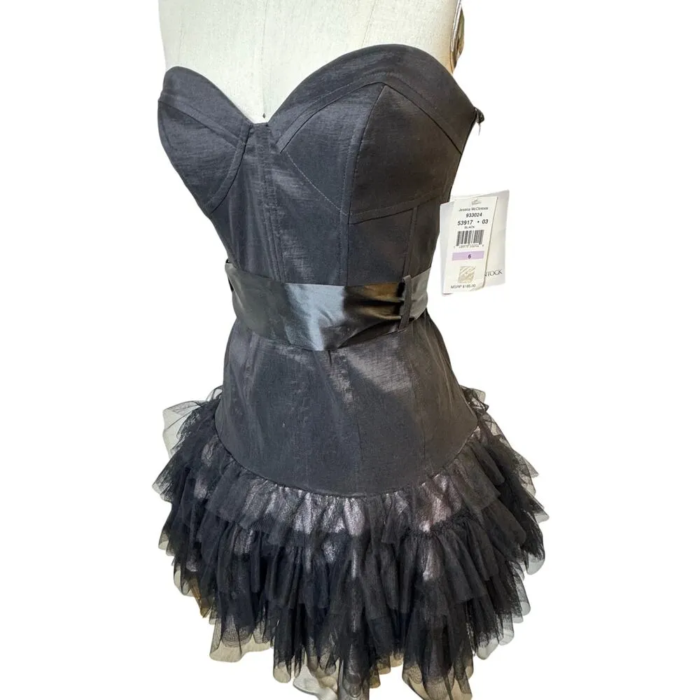 NEW Vintage Jessica Mcclintock Strapless Ruffle Lace Cocktail Dress Black Prom 6 - Image 3