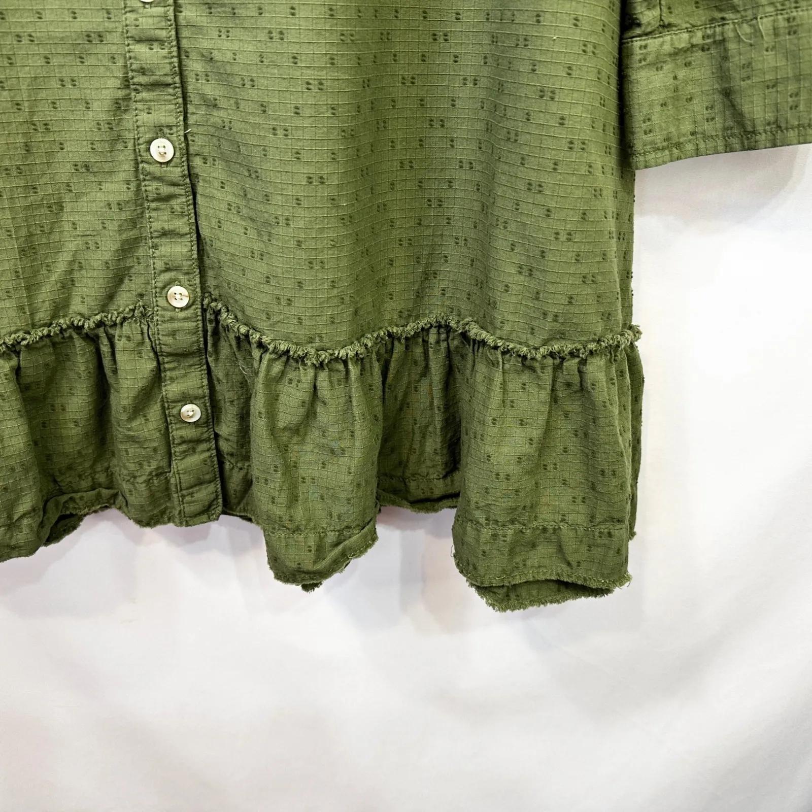 Wonderly Plus Size 3X Shirt Dress Mini Green Ruffle Hem Peasant Cottagecore 1378 - Image 9