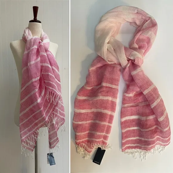 LANDS END Linen Blend Ombré Woven Oblong Scarf in Vivid Peony NWT - Image 2