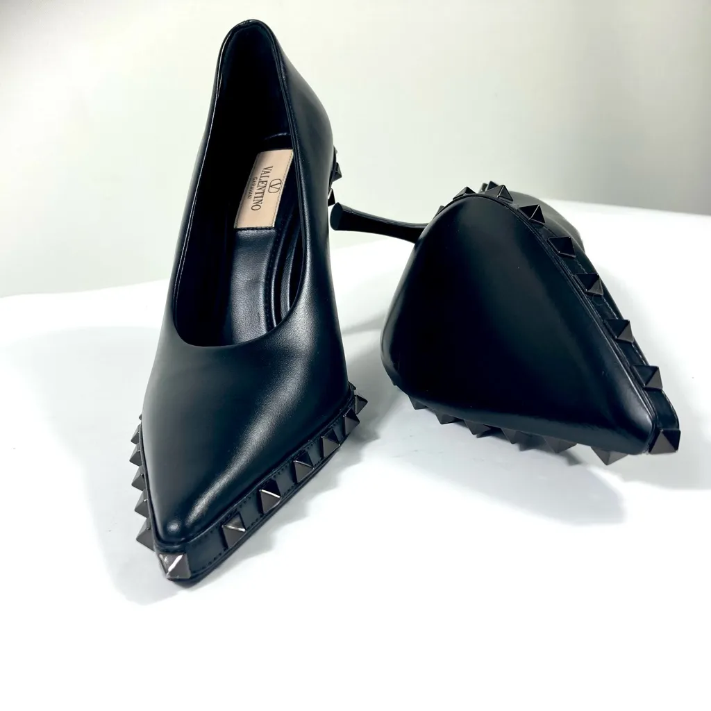 Valentino Garavani Rockstud 100 Leather Heels Pumps Black 36 EU NEW 3W0S0HX8NIB Size 6 - Image 14