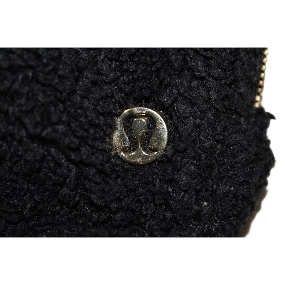 Womens Lululemon Athletica Everywhere Fleece Belt Bag Black Sherpa Gold Buckles - Image 2