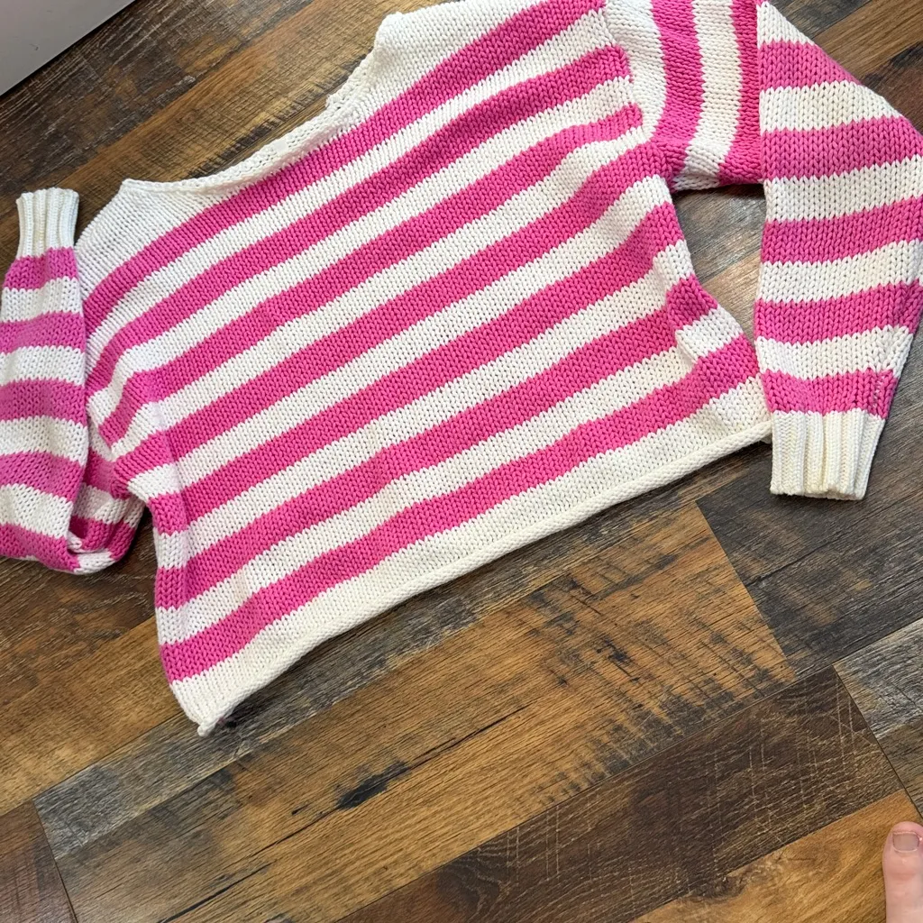 Aerie Pink and White Striped Women's Sweater - Image 2