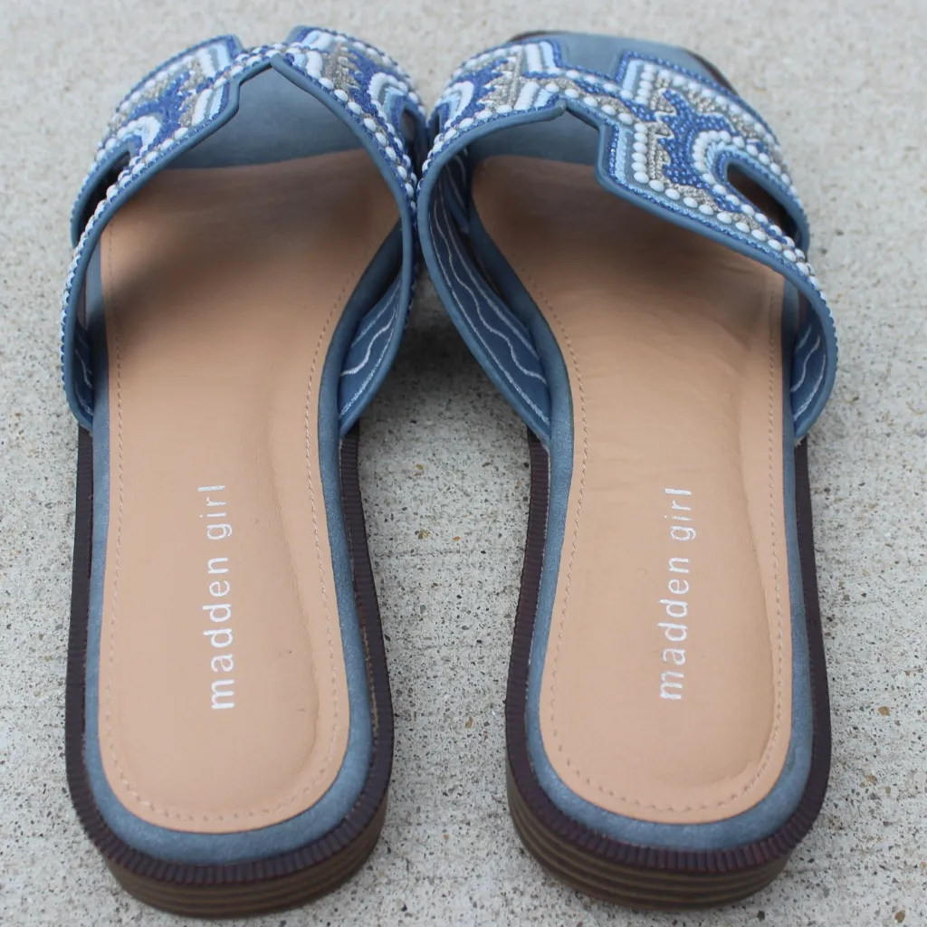 Madden Girl Blue Rhinestone Beaded Sparkle Slide Sandals Sz 9 - Image 5