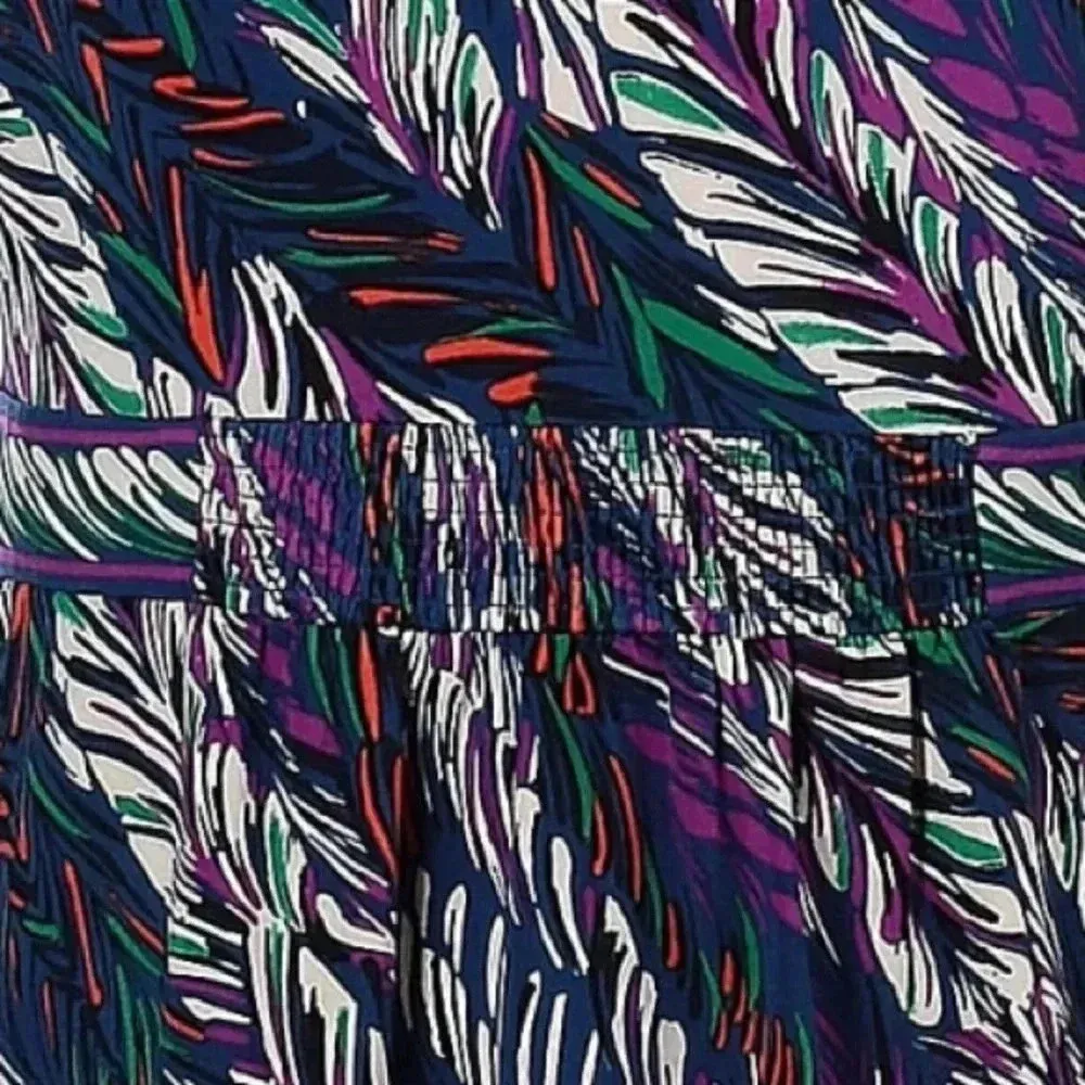 BCBGMAXAZRIA Y2K Jewel Tones Leaf Feather Print Boho Top Blouse Size Medium M - Image 3