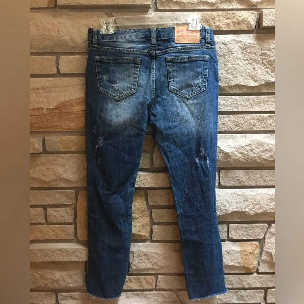 Moussy Vintage Co Distressed Jeans Dark Denim Raw Hem sz 26 Y2k year 2000 Blue - Image 10