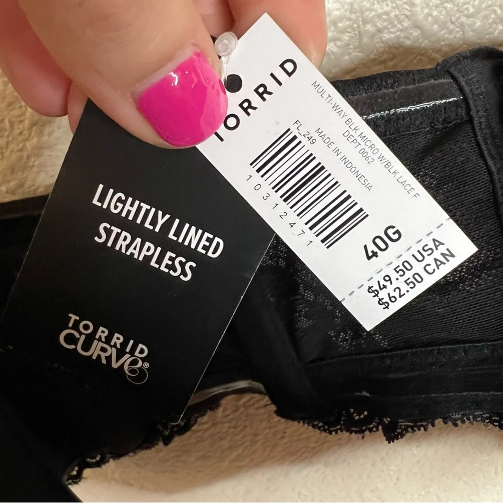 Torrid Curve Black Lightly Lined Multi-Way Strapless Bra NEW 40G - Image 6