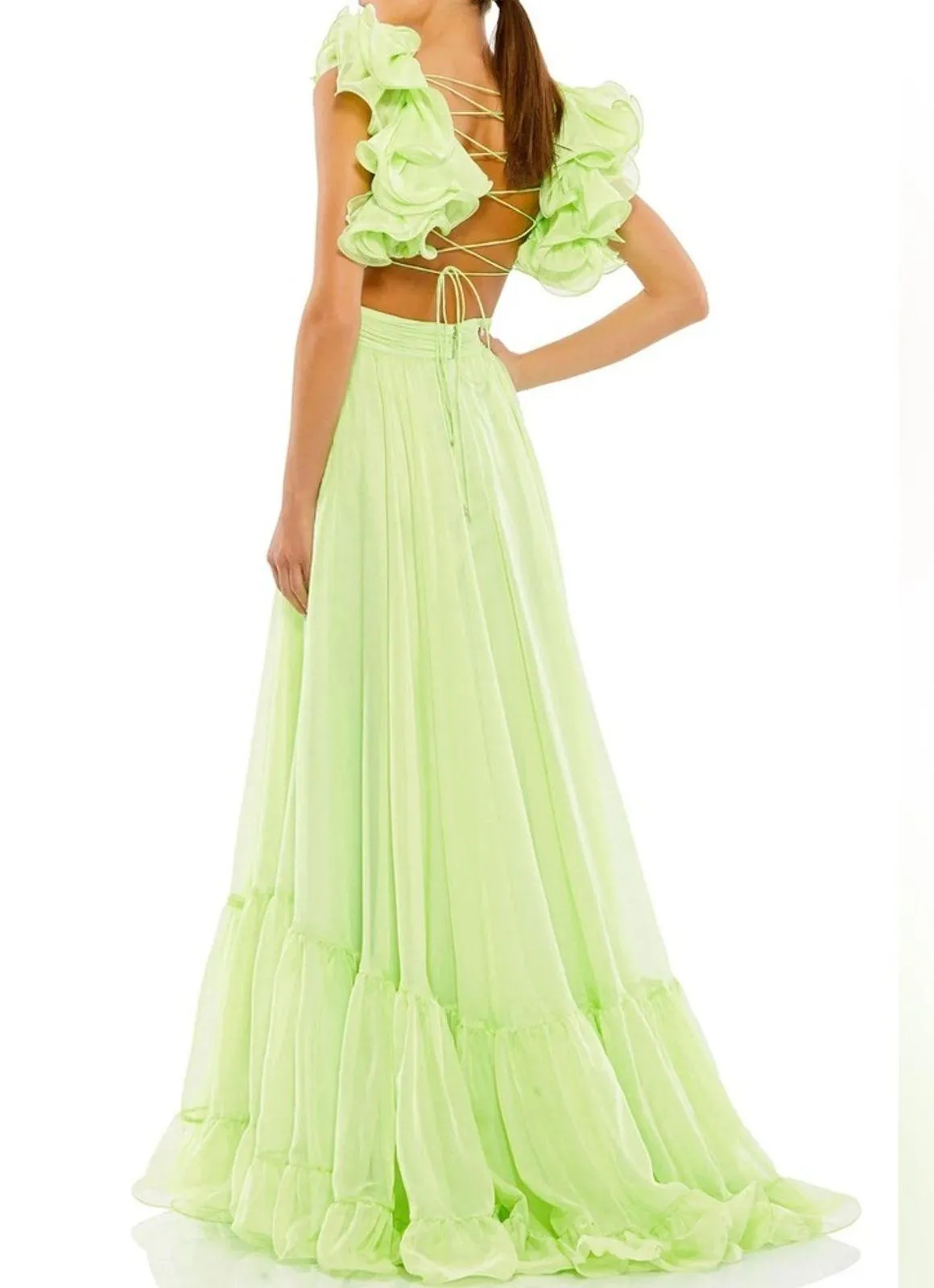 Mac Duggal Ruffle Tiered Cut-Out Chiffon Gown 67911 Mint Women’s Sz 8 - Image 6