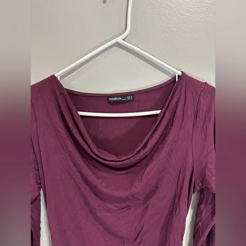 Maternity Bodycon cowl neck eggplant wedding guest dress long sleeve small Purple Size undefined - Image 2