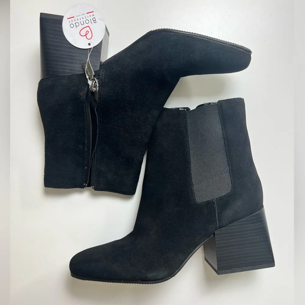 Blondo Waterproof Scarlette Black Suede Heeled Ankle Boots 9.5 - Image 4