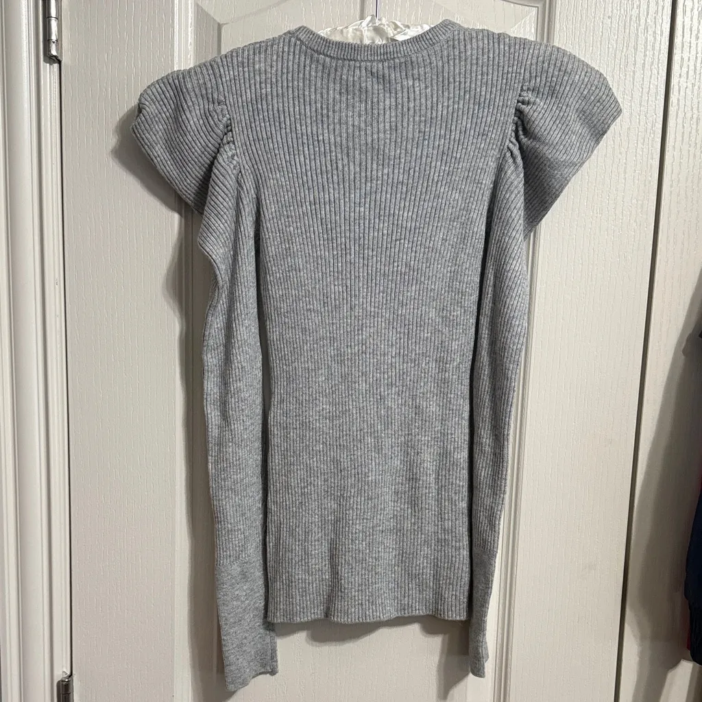 💖 7 For All Mankind Gray Ribbed Puff Long Sleeve Top - Image 3