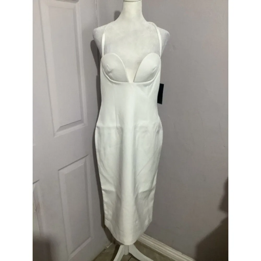 Retrofete Cheryl White Back Full Zip Sweetheart Neckline Midi Dress Sleeveless M - Image 2