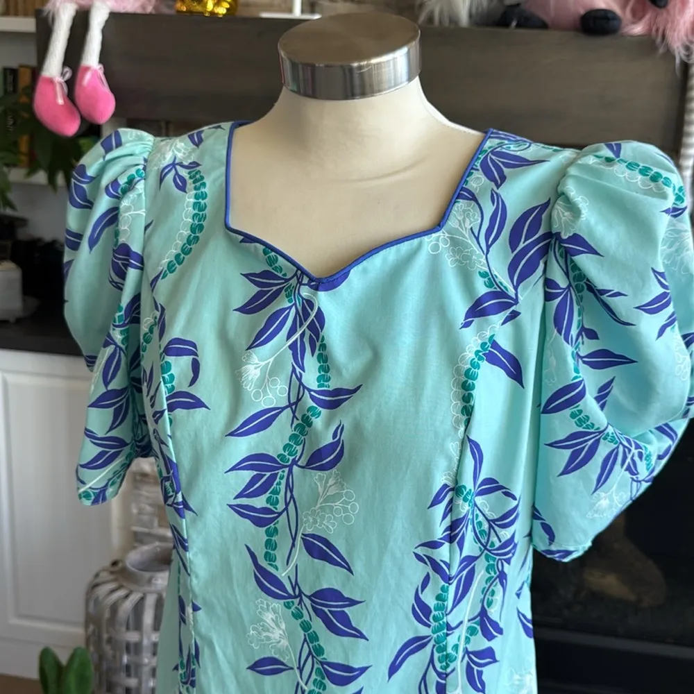 Elizabeth Ashley muumuu Hawaiian dress Deadstock Vintage Sears Green Size M - Image 2