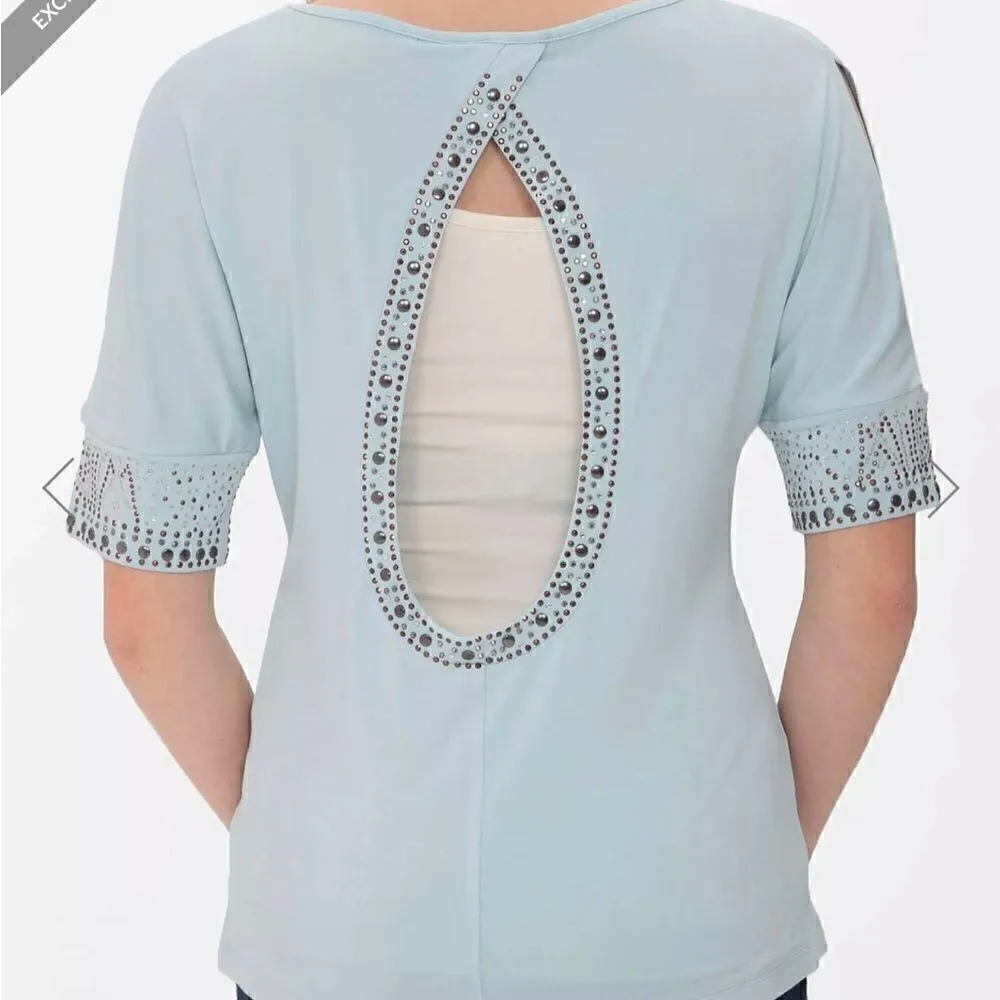 BKE Boutique Cold Shoulder Open Back Embellished Rhinestone Top - Image 4