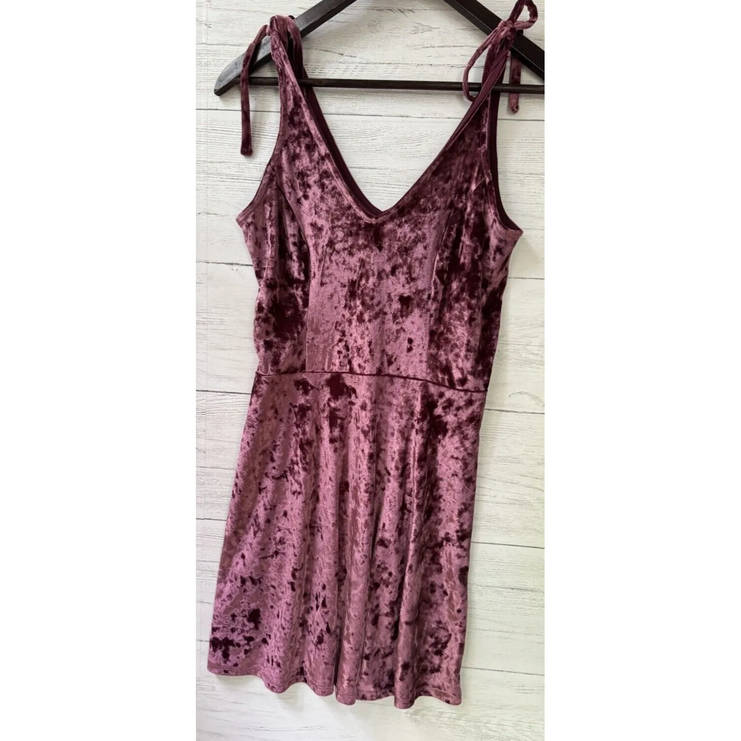 La Hearts Dress XS Pink Crushed Velvet Tie Straps V-neck Mini Fit & Flare - Image 8