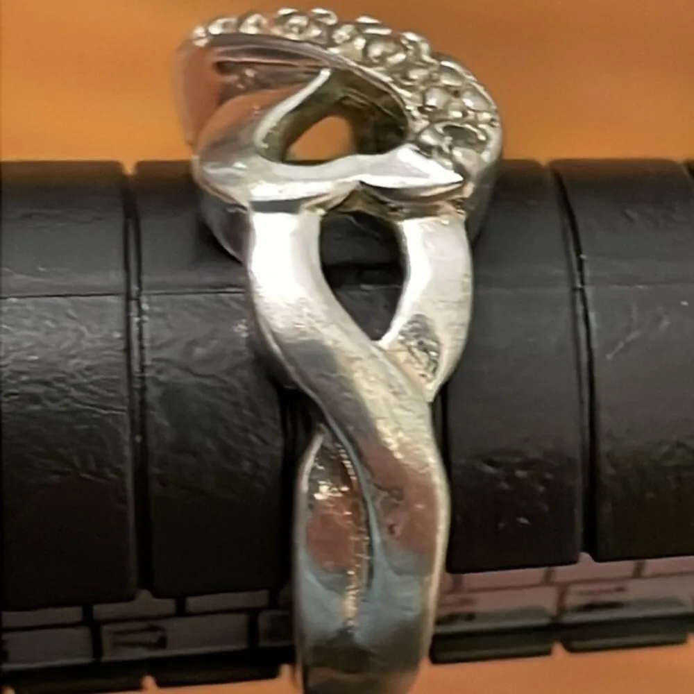 Sterling Silver Ring Size 7 Infinity Double Hearts Channel Set Clear Stones 925 - Image 6