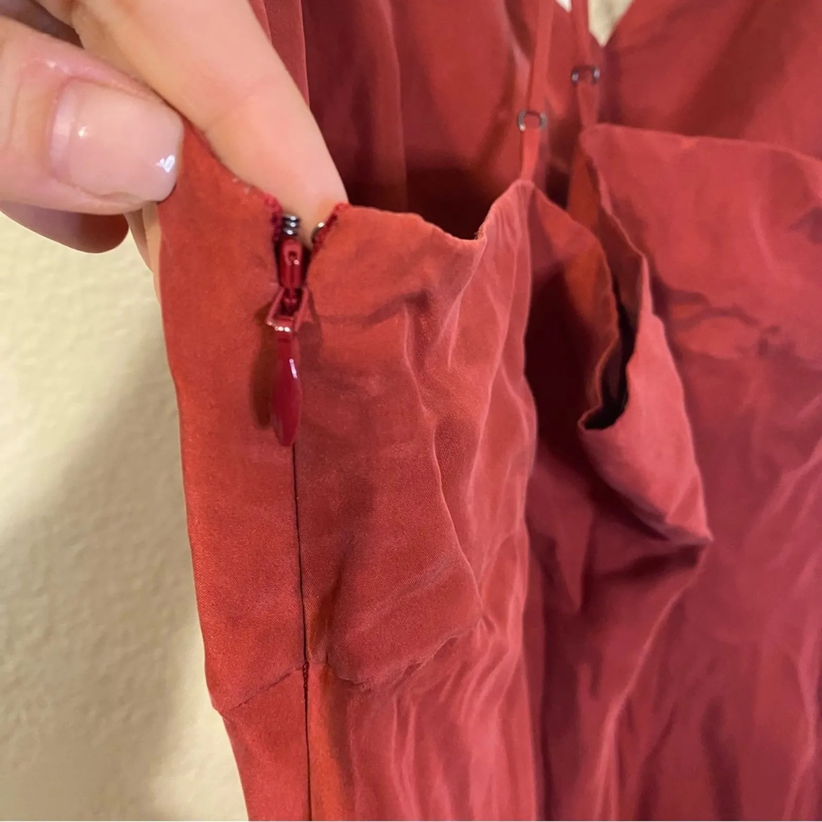 Madewell Layton Midi Slip Dress 100% Silk in Rust Red Color Size 14 - Image 12