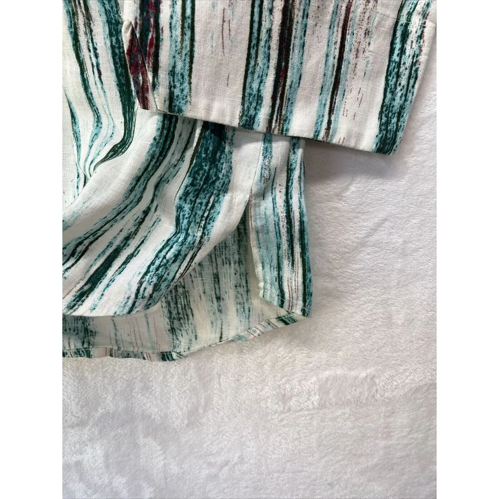 Peck & Peck 100% Linen Blouse 3/4 Sleeve Button‎ Up Abstract Teal Sz Large - Image 7