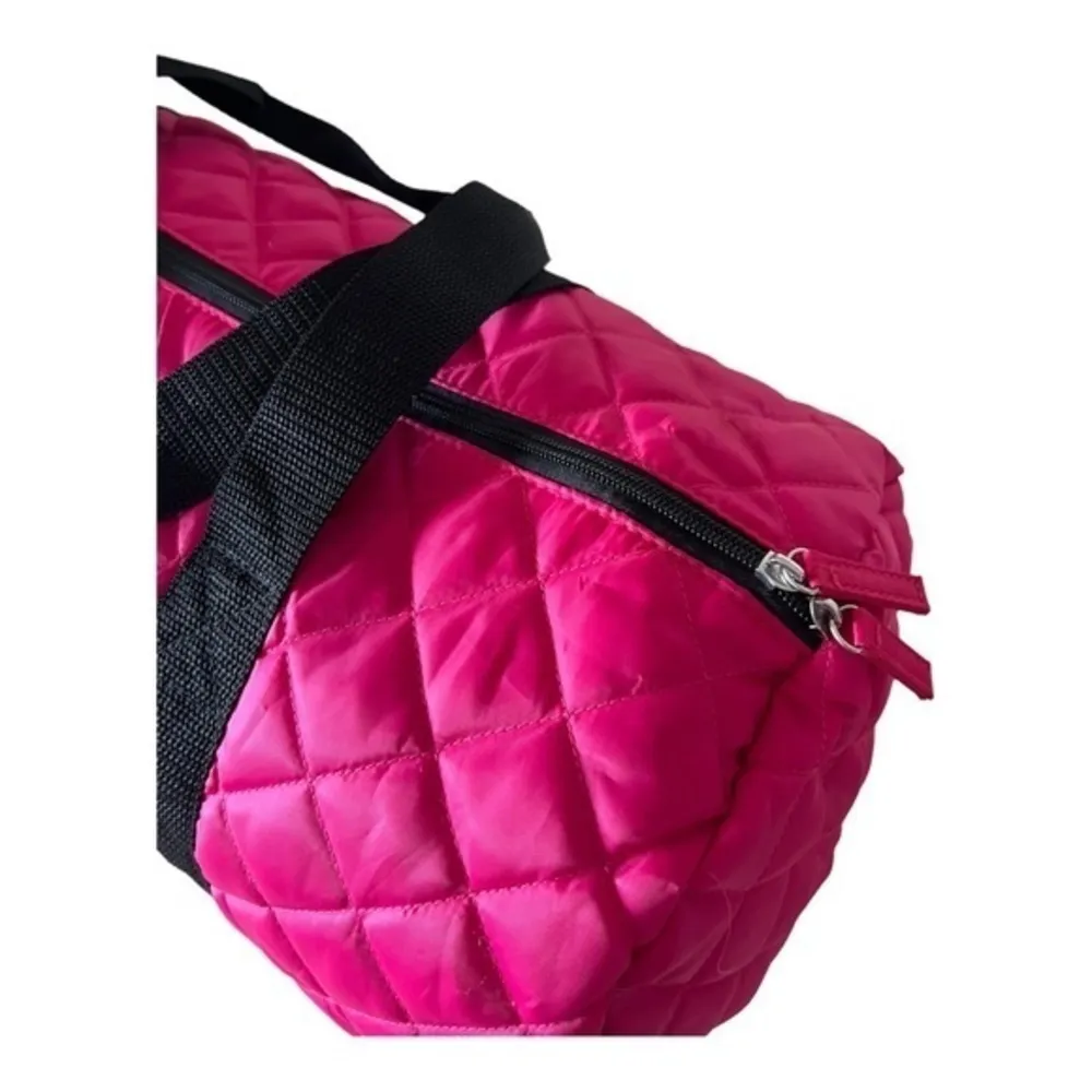 Women Pink Quilted Overnight Duffle Gym Bag Size L - Image 5