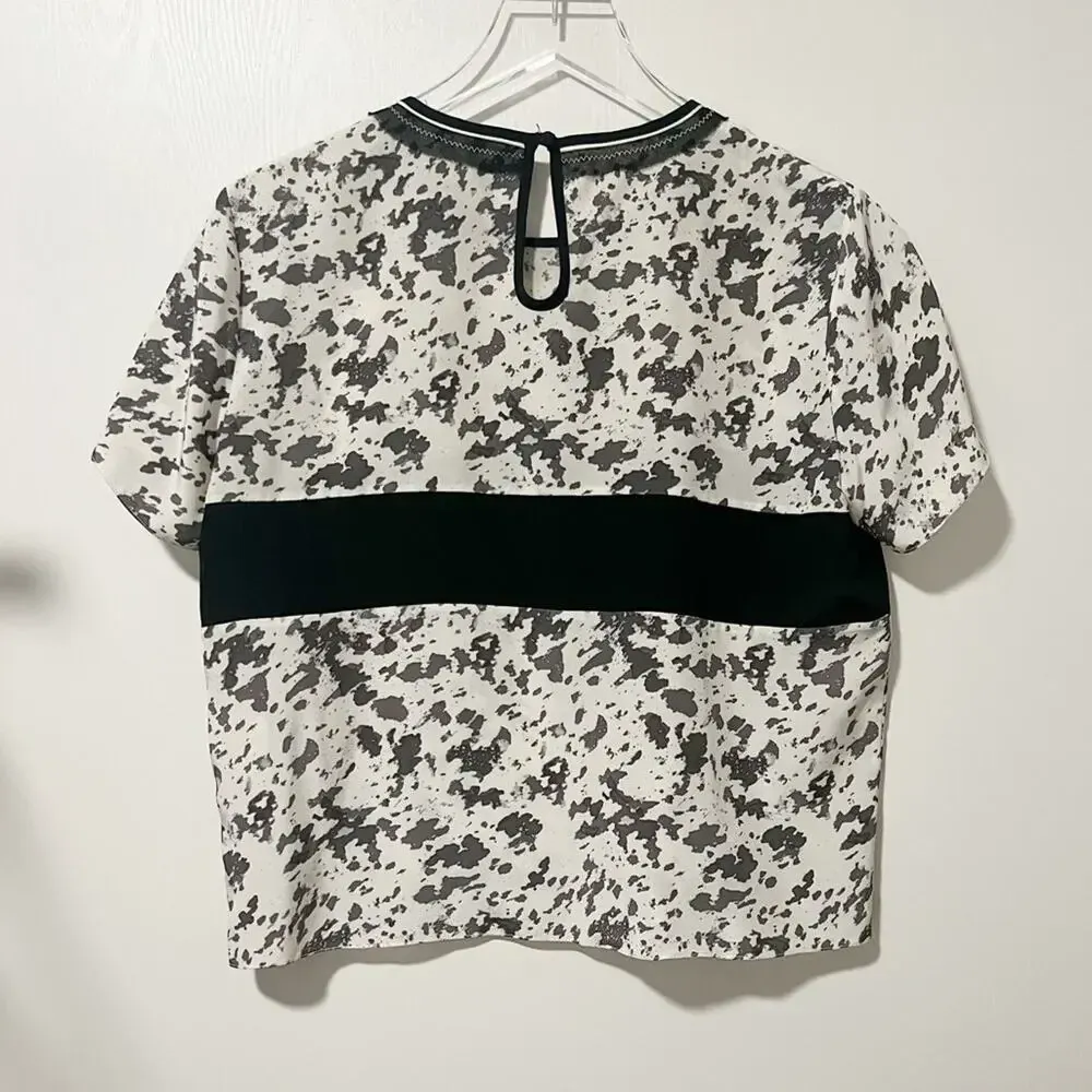 JONATHAN SIMKHAI Printed Silk Short‎ Sleeve Top size XS White - Image 4