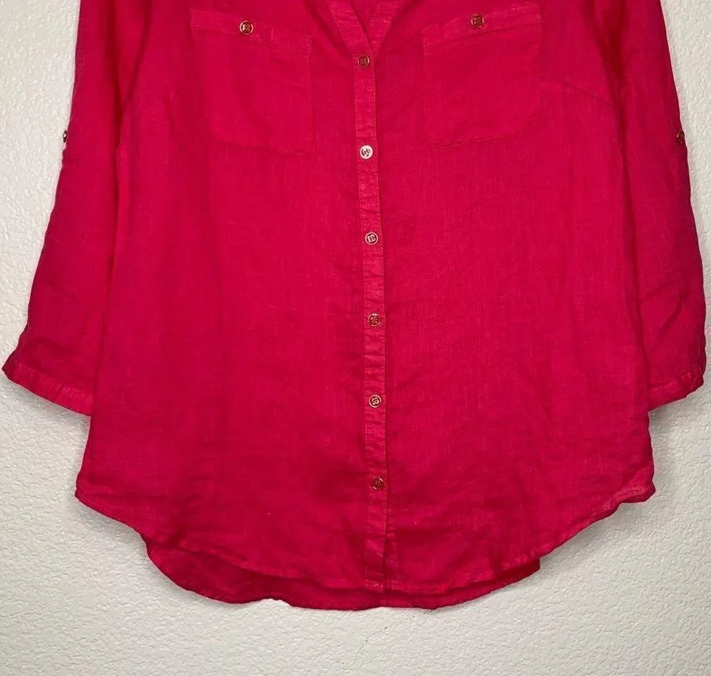 JM Collection 100% Linen Pink Button Down Women’s Shirt - Image 5