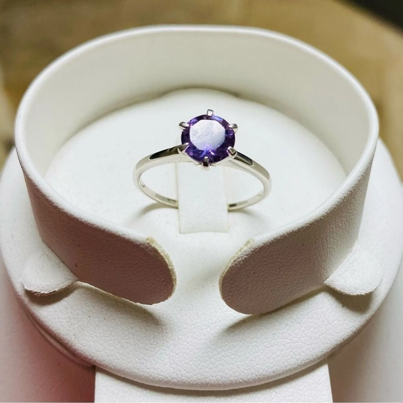 Genuine Brazilian Amethyst Solitaire Ring, SS, Women's Engagement, Wedding. Sz 9 Purple - Image 4